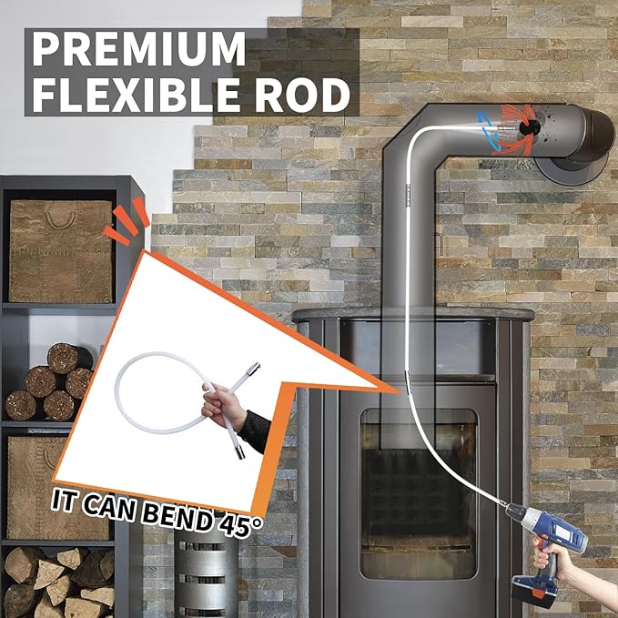 Sealegend 23 Feet Chimney Sweep Kit Chimney Brush, Chimney Cleaning Kit and Rotary Chimney Cleaning System, Fireplace Brush Tool with 7 Nylon Flexible Rods
