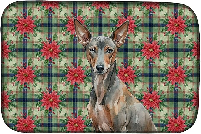 Caroline's Treasures Xoloitzcuintli Christmas PoinsettIas Dish Drying Mat Absorbent Dish Drying Mat Pad for Kitchen Counter Dish Drainer Mat for Countertop, 14 x 21", Multicolor