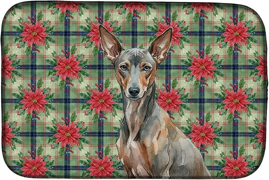 Caroline's Treasures Xoloitzcuintli Christmas PoinsettIas Dish Drying Mat Absorbent Dish Drying Mat Pad for Kitchen Counter Dish Drainer Mat for Countertop, 14 x 21", Multicolor