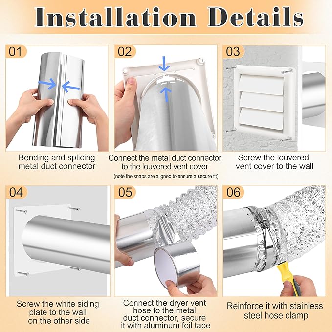 4 Inch Dryer Vent Kit Through Wall with Hose/Duct Connector/Wall Plate, Dryer Vent Hose Connector Wall Ducting Kit for Bathroom Ventilation Fans Exhaust,Ceiling Washer Air Circulation Coldairsoap