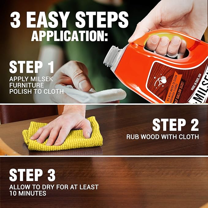 Milsek Furniture Polish and Wood Cleaner with Orange Oil - Multipurpose Cleaning Supplies for Home and Household from Hardwood Floors to Kitchen Cabinets- 64 Fl Oz (Pack of 1)