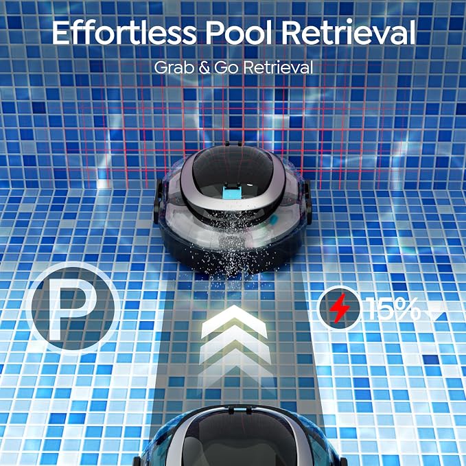 S2 Automatic Pool Vacuum for Above Ground Pools, Cordless Robotic Pool Cleaner with Dual-Motor Cleaning System, 90-Min Runtime, Efficient Debris Pickup and Quick Drain Design (Transparent Black)