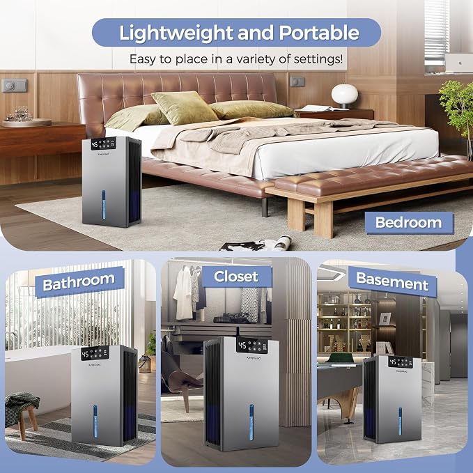 Dehumidifier, Dehumidifiers for Home(1000sq.ft), 98 OZ Dehumidifier Washable Air Filter, Dehumidifiers for Basement with Drain Hose, Auto Shut Off, Timer Setting, Humidity Display, Gray