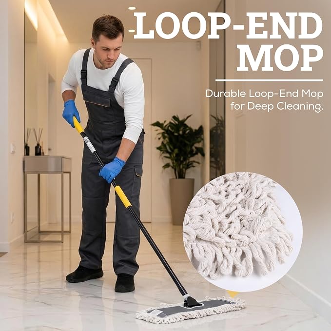 Kleen Handler 18" Commercial Dust Mop Replacement Heads, 3 Pack Industrial Loop End Flat Dust Mop Pads, Washable Cotton Mop Refill for Floor Cleaning, Natural