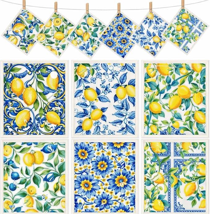 Mifoci 12 Pcs Capri Lemon Swedish Kitchen Dishcloths 7 x 8 Inch Reusable Capri Lemon Dish Towels Absorbent Cotton Cleaning Cloths for Kitchen Cleaning Wipes Housewarming
