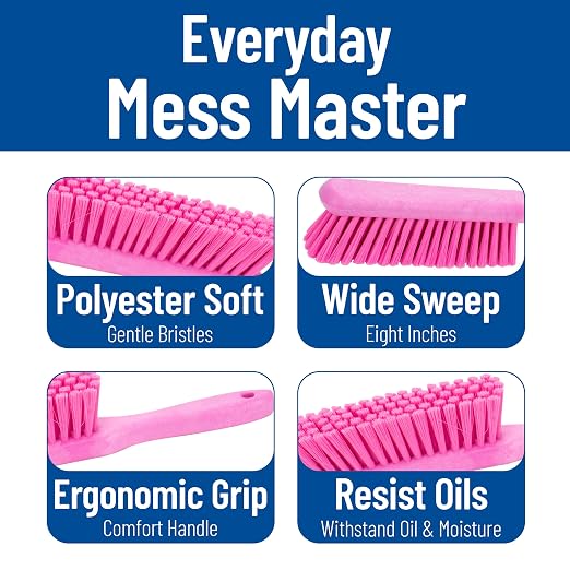 SPARTA 8 Inch Soft Counter Brush with Polyester Bristles and 5 Inch Handle, Color Coded Handheld Broom for Tables Countertops and Foodservice Surfaces, 13 Inch Overall Length, Pink, Pack of 6
