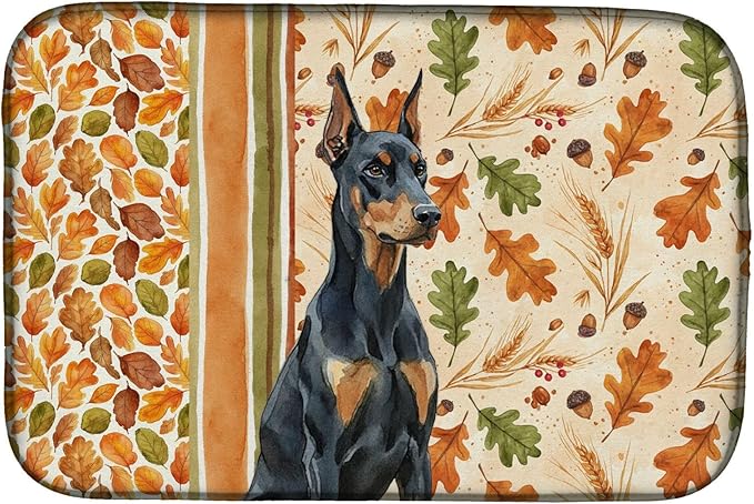 Caroline's Treasures Doberman Pinscher Heirloom Fall Dish Drying Mat Absorbent Dish Drying Mat Pad for Kitchen Counter Dish Drainer Mat for Countertop, 14 x 21", Multicolor