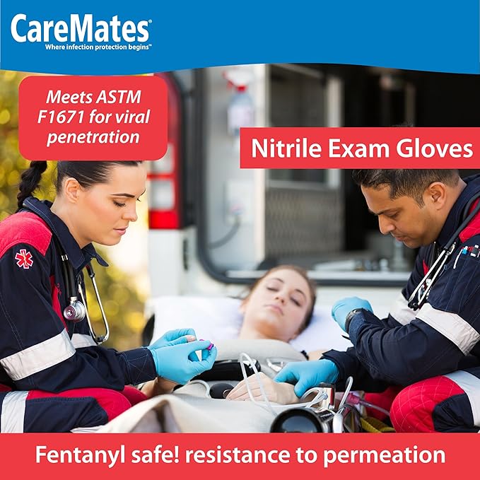 CareMates Nitrile Medical Exam Gloves, Latex Free Rubber, Powder Free, Extra Strong, 4 Mil Thick, Certified for Home Infusion, First Aid, Food Safe, Cleaning Gloves, Large, 400-Count
