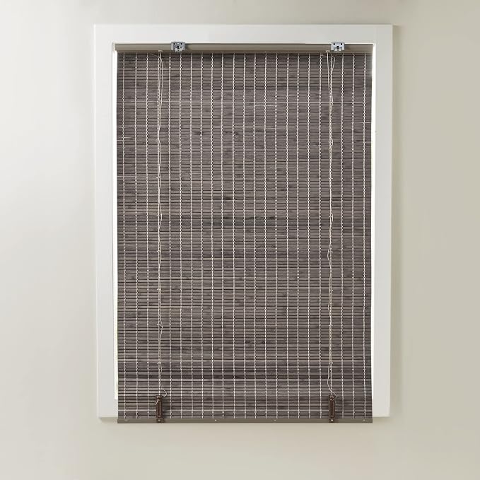 Madison Park Eastfield 100% Bamboo Cordless Roman Shades-Woven Wooden Privacy Panel, Light Filtering Easy Installation Window Blind Treatment, Bedroom, Living Room Decor, 29" W x 64" L, Grey Ash