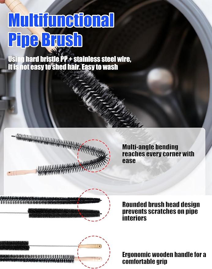 10 Pcs Dryer Vent Cleaner Kit for GE Washer Dryer Combo,Thickened WH01X35719 Lint Filter replacement with dryer vent brush, Dryer Vent Vacuum Hose Attachment,Models: PFQ97HSPVDS (10)