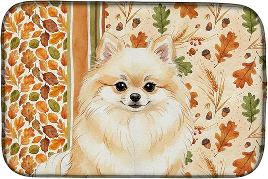 Caroline's Treasures Cream Pomeranian Heirloom Fall Dish Drying Mat Absorbent Dish Drying Mat Pad for Kitchen Counter Dish Drainer Mat for Countertop, 14 x 21", Multicolor