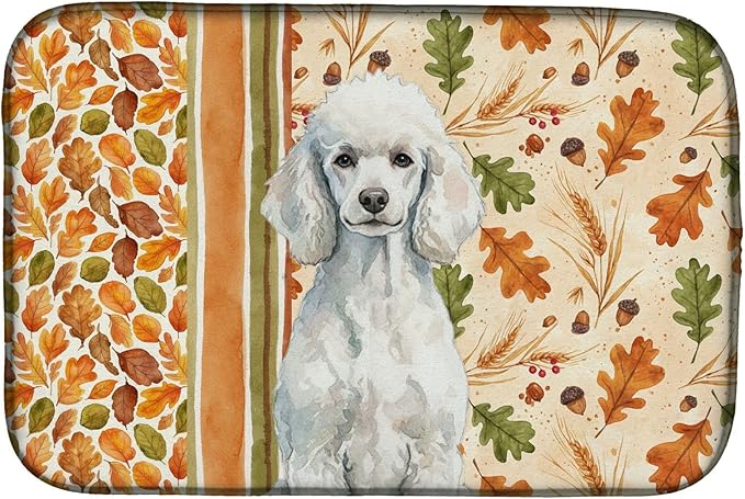 Caroline's Treasures Standard White Poodle Heirloom Fall Dish Drying Mat Absorbent Dish Drying Mat Pad for Kitchen Counter Dish Drainer Mat for Countertop, 14 x 21", Multicolor