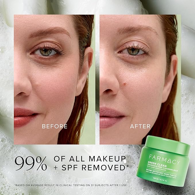 Farmacy Sensitive Skin Makeup Remover Cleansing Balm - Green Clean Waterproof Makeup Remover Balm + Oil Cleanser for Face - Melts Make Up + SPF - Hydrates + Softens Skin - Fragrance-Free (200ml)
