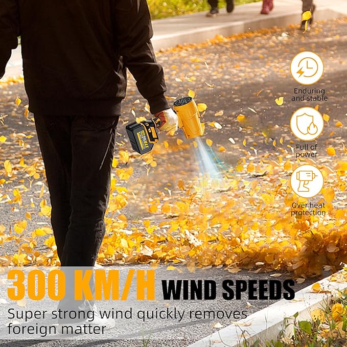 Portable Electric Cordless Leaf Blower – 400000RPM Handheld Blower with 4.0Ah Batteries & Charger, Variable Speed Lightweight Air Duster for Snow, Lawn, Patio & Dust Cleaning, Yellow