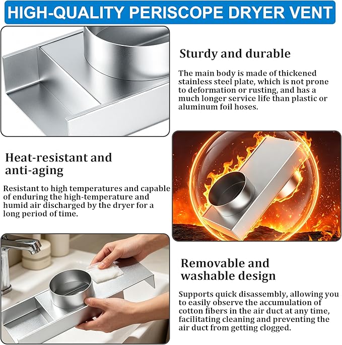Upgraded 84049 Stainless Steel Periscope Dryer Vent, 0-5" Telescoping Adjustable Dryer Vent Connector Kit, Space-Saving Close-to-Wall Short Small Dryer Replacement Vents,Anti-Leakage Seal Ring & Clamp