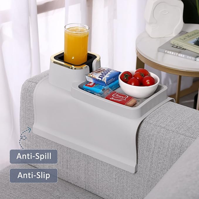HMASYO Couch Cup Holder Tray - Silicone Sofa Armrest Table Couch Drink Holder and Tray Organizer for Remote Snacks Cellphone, Anti-Spill Anti-Slip Design, Mother`s Day Gifts for Mom Grandma