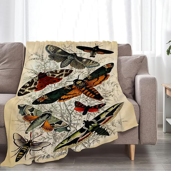 Tijuboni Moth Insect Throw Blanket Moth Gifts for Girls Women Boys Men Kids Adults Soft Flannel Fleece Blanket for Couch Sofa Bed Home Decor 60"x80"