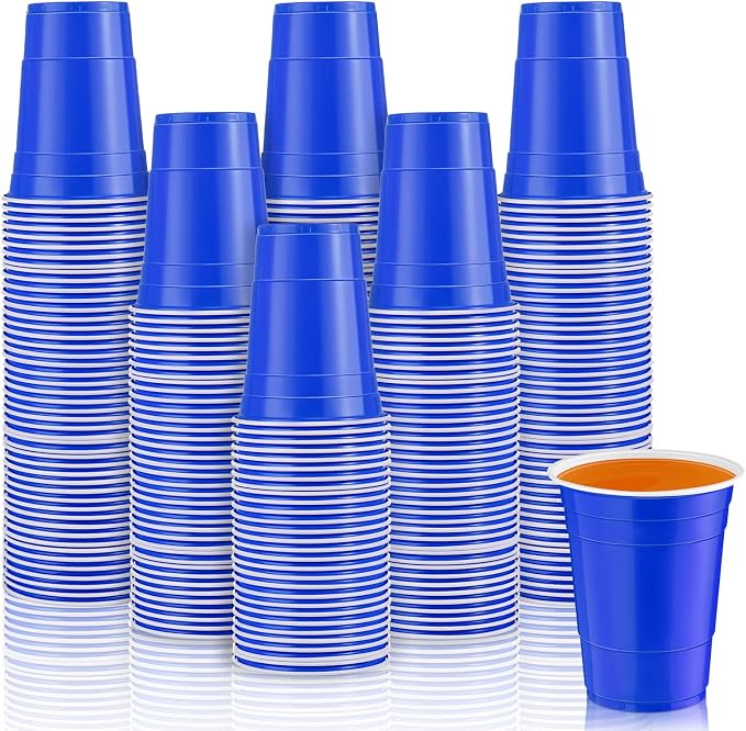 Lounsweer 100 Pcs 16 oz Disposable Party Cups Plastic Heavy Duty Drinking Water Cups for Birthday Baby Shower Wedding BBQ Picnic Party Supplies(Blue)