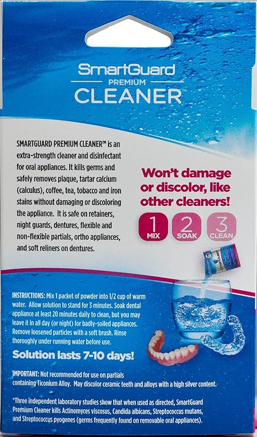 SmartGuard Premium Cleaner Crystals & Cleaning Case -(110 Cleanings)- Removes Stain, Plaque, & Bad Odor from Clear Braces, Dentures, Night Guards, Mouth Guard, & Retainers. (Pack of 2)