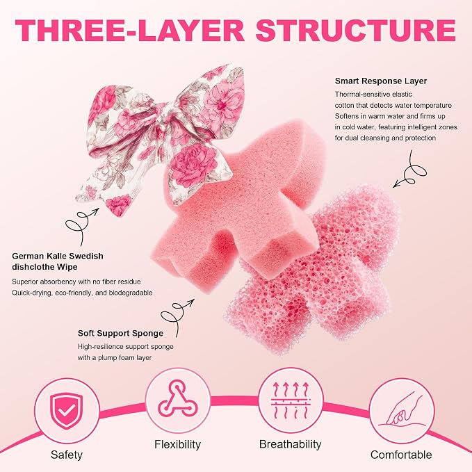 Bulimumu Kitchen Sponge Composite Swedish Dish Clothes (6, Pink Bow（6 Pack）)