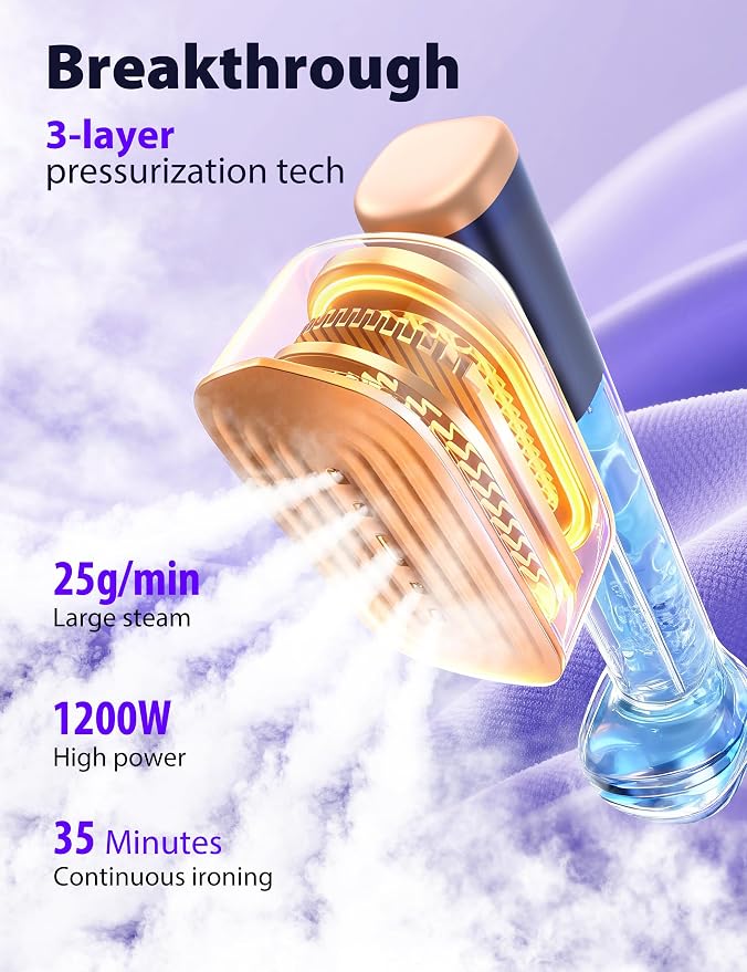 Travel Steamer for Clothes with 180 ml Water Tanks,15s Fast Heat-up,24 g/min Strong Steam Performance, Portable Garment Steamer with Touch Control, Steam Iron Gold Blue