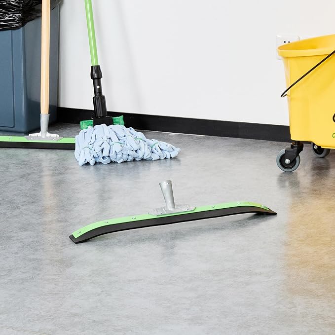 Restaurantware-SQUEEGEE ONLY: Clean Tek Professional 24 Inch Curved Floor Squeegee, 1 Broom With Rubber Blade - Handle Sold Separately, Heavy-Duty, Green Steel Wiper, Ideal For Floor, Tiles