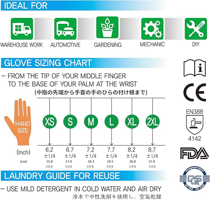 GYC Gloves, Sanitized, DIY Gardening, Food Contact ECO Micro Finish Safety Work Gloves - 10 Pairs Pack - General Work Glove, Comfortable Grip, Anti-Slip (EM-223A / SIZE 10 - X-Large)