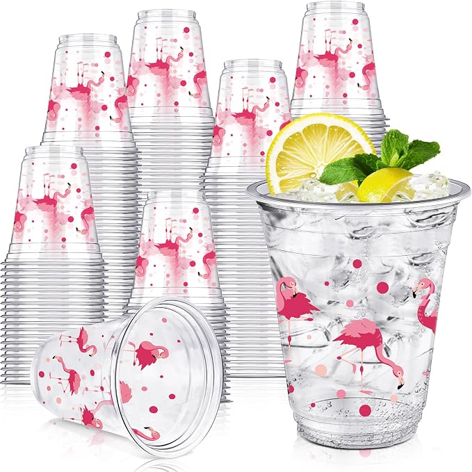 Uiifan 50 Pcs Flamingo Cups Bulk Hawaiian Luau Party Favor 12 oz Disposable Plastic Pink Flamingo Cups Summer Tropical Party Supplies for Let's Flamingle Drinking Beverage Bachelorette Bridal Shower