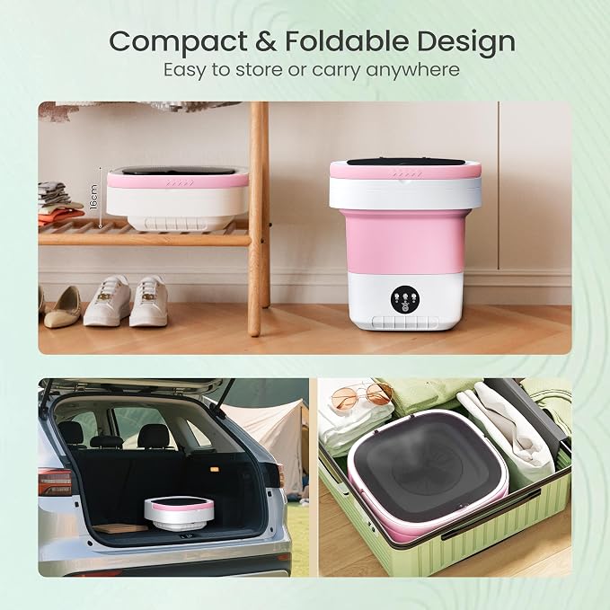 Portable Washing Machine 20L - Mini Washer with Spin Basket, 3 Cleaning Modes & Deep Wash for Small Clothes, Foldable Laundry for Apartment, Home, RV and Travel (Pink)
