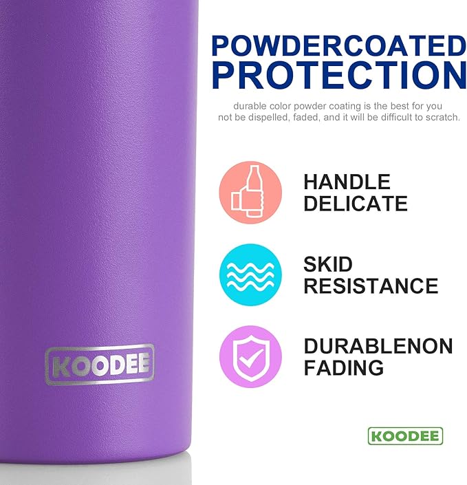 koodee 20 oz Skinny Tumbler (2 Pack) Stainless Steel Double Wall Insulated Water Tumbler Cup with Straw, Slim Travel Tumbler for Women Diy Birthday Gift (Purple-Pink)