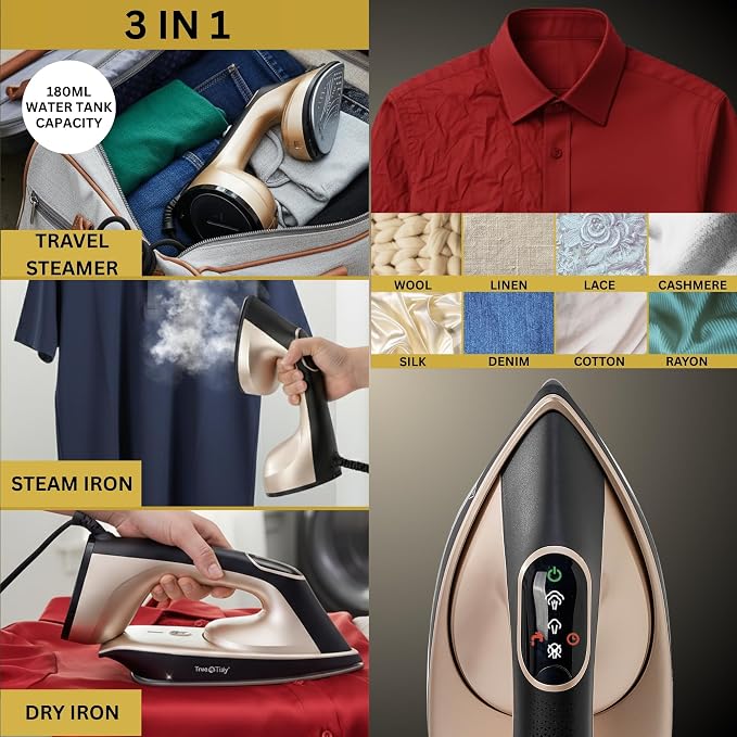 True & Tidy DuoPress XL 2-in-1 Clothes Steamer & Iron, 1600W Powerful Turbo Steam, Large Ceramic Plate, Smart Temperature Control, 3 Steam Modes