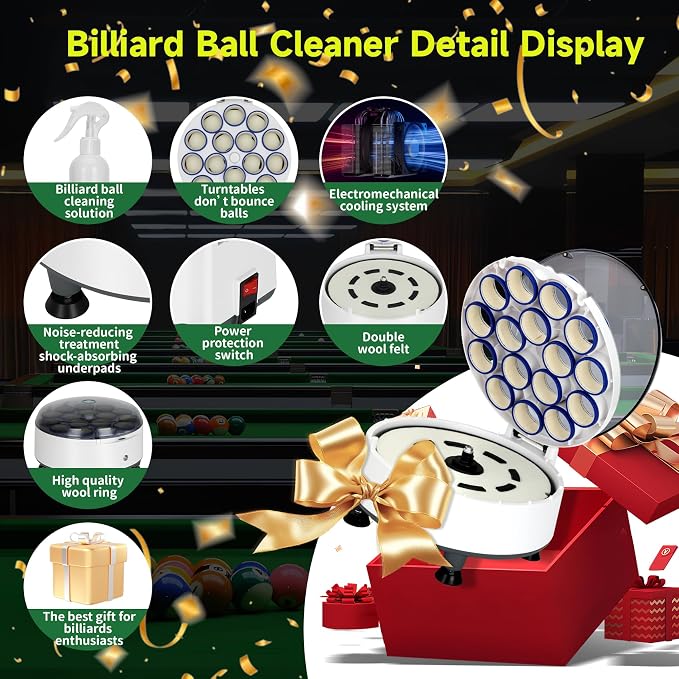 Upgrade Billiard Ball Cleaning Machine, Pool Ball Polishing Cleaning Machine, Automatic 16 Ball Pool Ball Washer & Polisher with Powerful 180W Motor, for American Style Billiards 110V