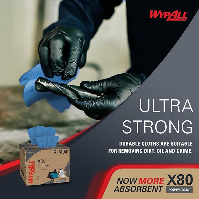 WypAll PowerClean X80 Cloths Heavy Duty Wipes (41041), Brag Box, Extended Use Towels, Blue (1 Pack of 152 Sheets, 152 Sheet Total)