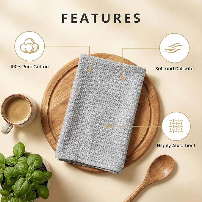 Marubhumi Ultra-Absorbent Cotton Kitchen Dish Towels – Set of 10, Elegant Gray, 45x70 cm – Lint-Free Tea Towels for Drying & Cleaning-Soft, Durable & Oversized Kitchen Linens