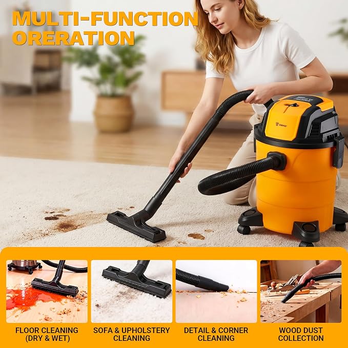 DEKOPRO Shop Vacuum Wet and Dry:4-Gallon 3 Peak HP Portable Shop Vac, Car Vacuum with 6Ft Hose, 10 Ft Cord, Wet Dry Vacuum Cleaner with Filter and Brush Accessories for Homes, Pets, and Cars