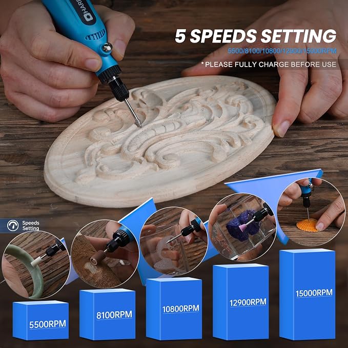 HARDELL Mini Cordless Rotary Tool - 3.7V Portable Power Tool with 43 Accessories, 5-Speed Adjustable, Type-C Charging for Sanding DIY Crafting, Jewelry Polishing, Detail Work