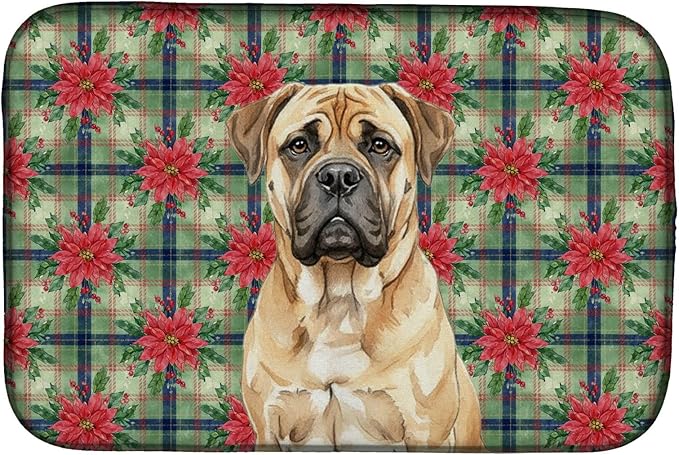 Caroline's Treasures Bullmastiff Christmas PoinsettIas Dish Drying Mat Absorbent Dish Drying Mat Pad for Kitchen Counter Dish Drainer Mat for Countertop, 14 x 21", Multicolor