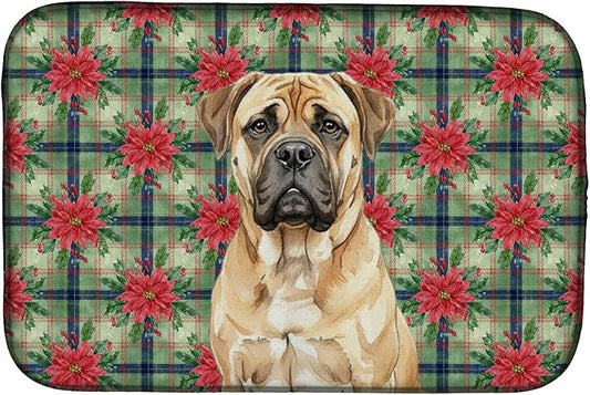 Caroline's Treasures Bullmastiff Christmas PoinsettIas Dish Drying Mat Absorbent Dish Drying Mat Pad for Kitchen Counter Dish Drainer Mat for Countertop, 14 x 21", Multicolor