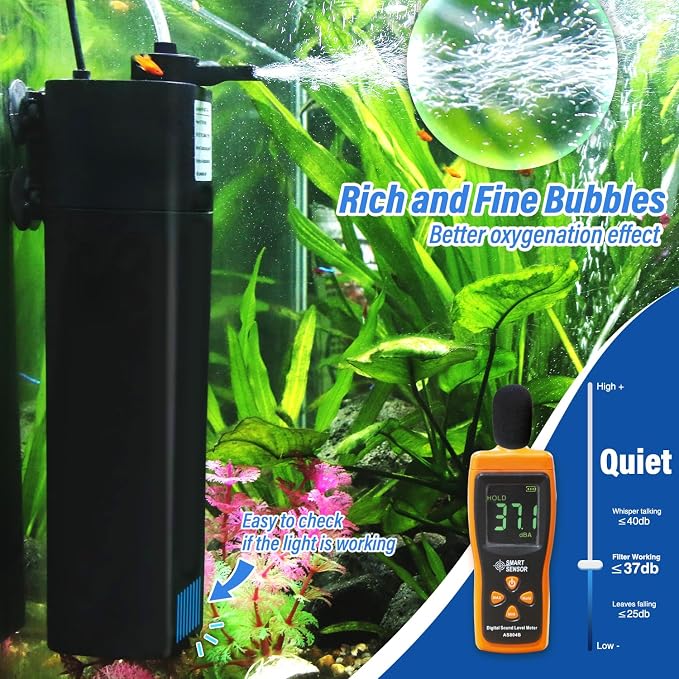 TARARIUM 40-75 Gallon U-V Aquarium Filter for Fish Turtle Tank, Swirl Turbo | Bio Sponge+U-V, Auto-Timer Bulb Lasts Longer, Clear Green Water, Quiet Internal Filter, Aeration, Saltwater Freshwater 211GPH