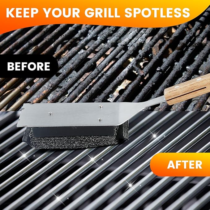 Grill Brush Bristle Free with 2 Replacement Head, Safe Grill Cleaner Brush for Outdoor Grill, BBQ Grill Cleaning Brush Kit Fits for Cast Iron Stainless Steel Grates, Gifts for Men, Dad