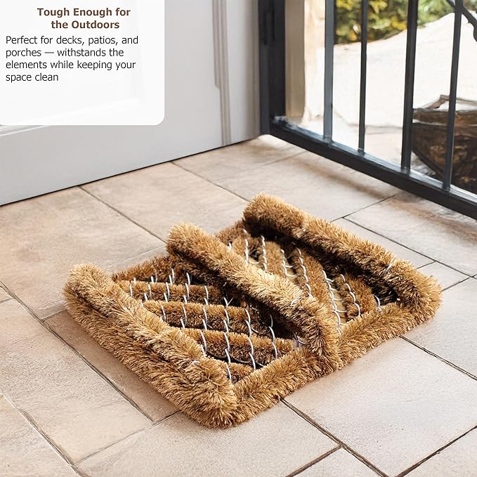 Gardenised Heavy-Duty Boot Scraper Brush Natural Coir Bristles on Durable Wire Frame for Outdoor Mud and Dirt Removal, Ideal for Cleaning Work Boots Hiking Shoes and Garden Footwear, 12x14 Inches