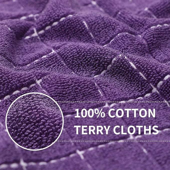 Homaxy Kitchen Towels and Dishcloths Set, 12 x 12 and 13 x 28 Inches, Set of 16 Bulk Cotton Terry Kitchen Towels Set, Checkered Designed, Soft and Super Absorbent Dish Cloths, Purple