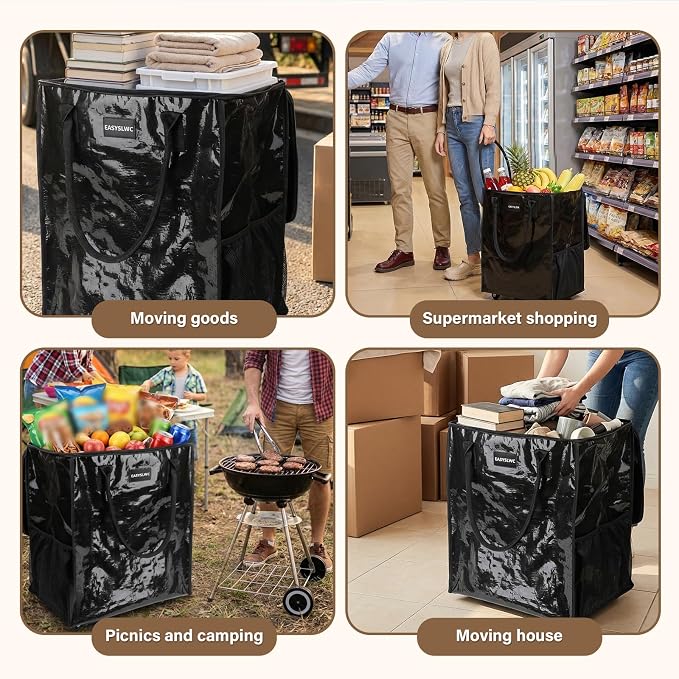 Large Reusable Hauler Rolling Tote Bag, Collapsible Portable 99L Shopping Bag Cart Tote Bag with Wheels for Groceries, Organization Bag, Heavy Duty Utility Bag with Wheels, Travel, Moving