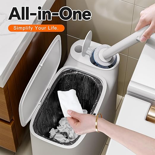 White Plastic Mini Trash Can, Toilet Cleaner Stick, Toilet Brush Holder, 36 Refills, 2-Gallon Trash Can with Pop-Out Lid, Suitable for Bathrooms and Small Toilets.