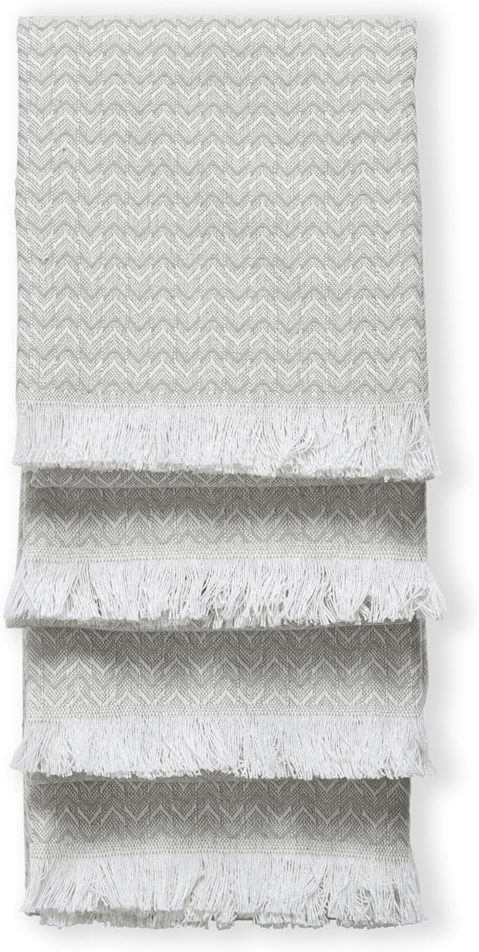 TWINY threads Kitchen Towel Chevron Design, Premium 100% Cotton Kitchen Linen Set, Large Dish Rags and Wash Rags, Absorbent Quick Drying, Washable Reusable, Pack of 4, 16"x26", Light Grey