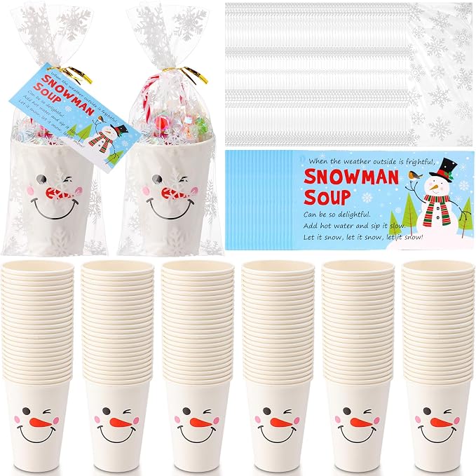 Funnymoom 150 Pcs Snowman Paper Cups 12 oz Disposable Coffee Drinking Paper Cups for Hot Cold Beverage Drink Juice Cocoa Winter Party Supplies