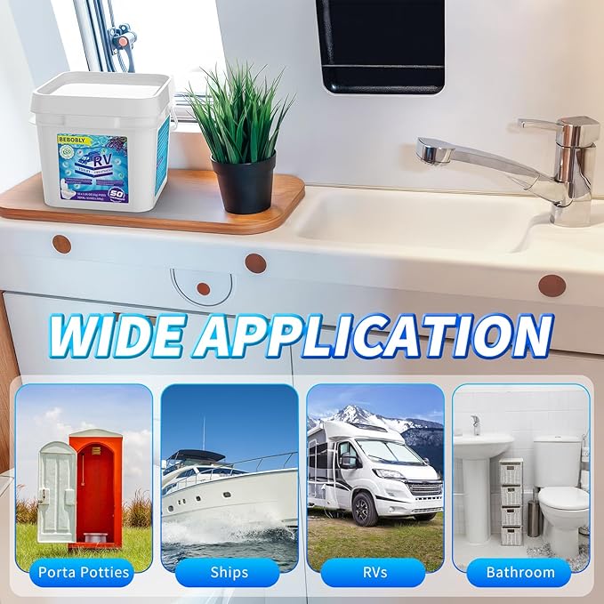BEBOBLY RV Toilet Treatment Drop Ins, Extra Strength Septic Tank Treatment & Cleaner, Waste Breakdown/Odor Control, RV Black Tank Treatment for RVs, Boats & Portable Toilets, Lavender Flavor, 50 Pack