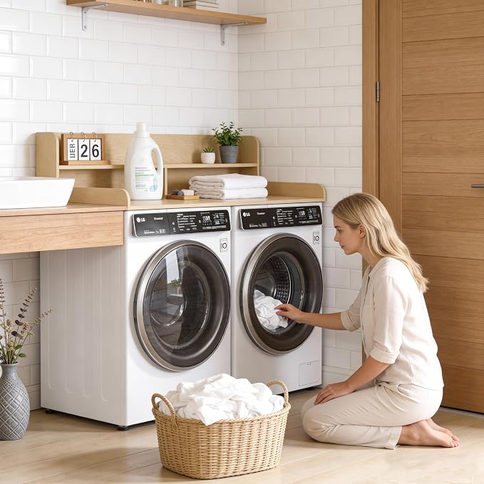 Piskyet Washer Dryer Countertop,2- Tier Laundry Countertop with Edge Rails,27.5" Depth x 54" Wood Countertop,Laundry Machine Topper for Laundry Room Organization and Storage(Natural Wood Color)