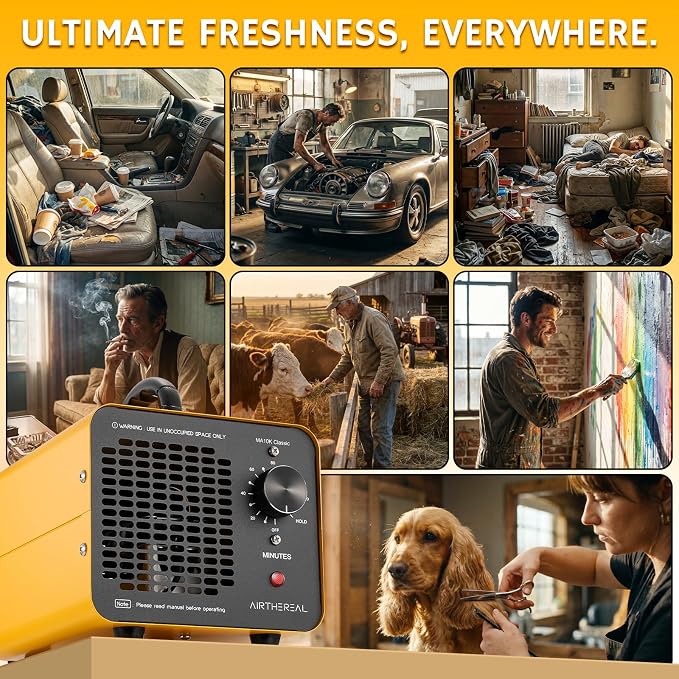 Airthereal MA10K Classic Ozone Generator, Commercial Ozone Machine for 3500+ Sq Ft, Upgraded Honeycomb O3 Air Purifier Odor Eliminator for Smoke, Pets, Mold & Basements, Yellow