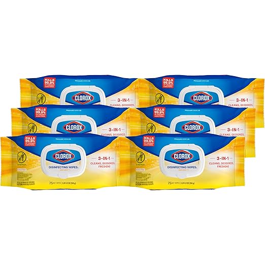 Clorox Disinfecting Cleaning Wipes Flex Pack, Bleach Free, Crisp Lemon, 75 Count (Pack May vary)